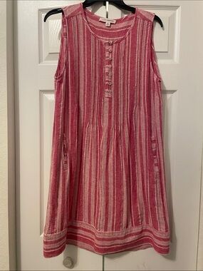 Lucky Brand Red and Cream Striped Sleeveless LinenShift Dress